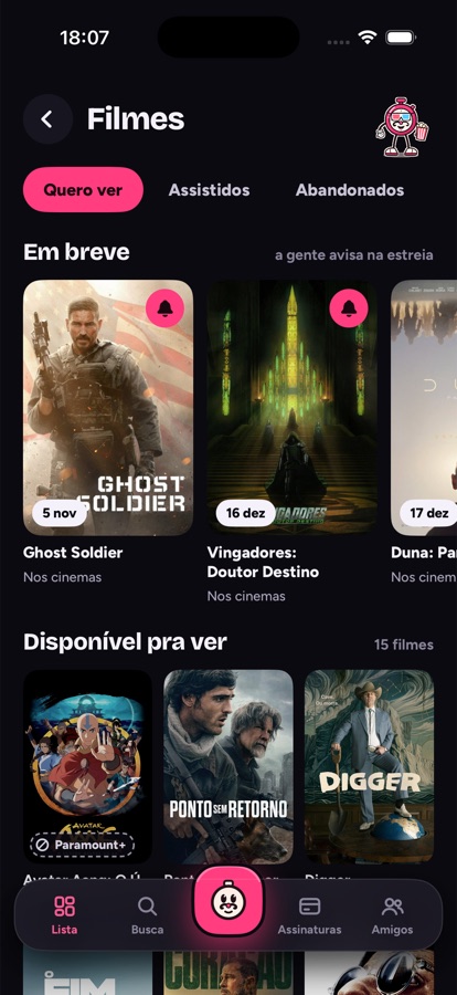 Seção Em breve com Ghost Soldier, Vingadores: Doutor Destino e Duna